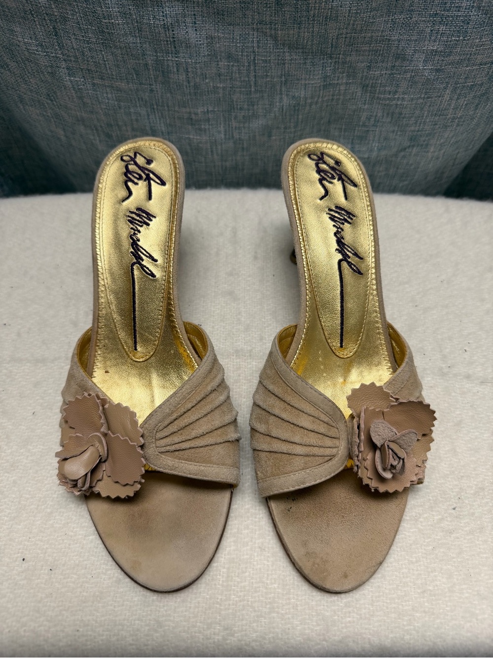 Vintage Stan Mitchell Suede Flower Mule Heels